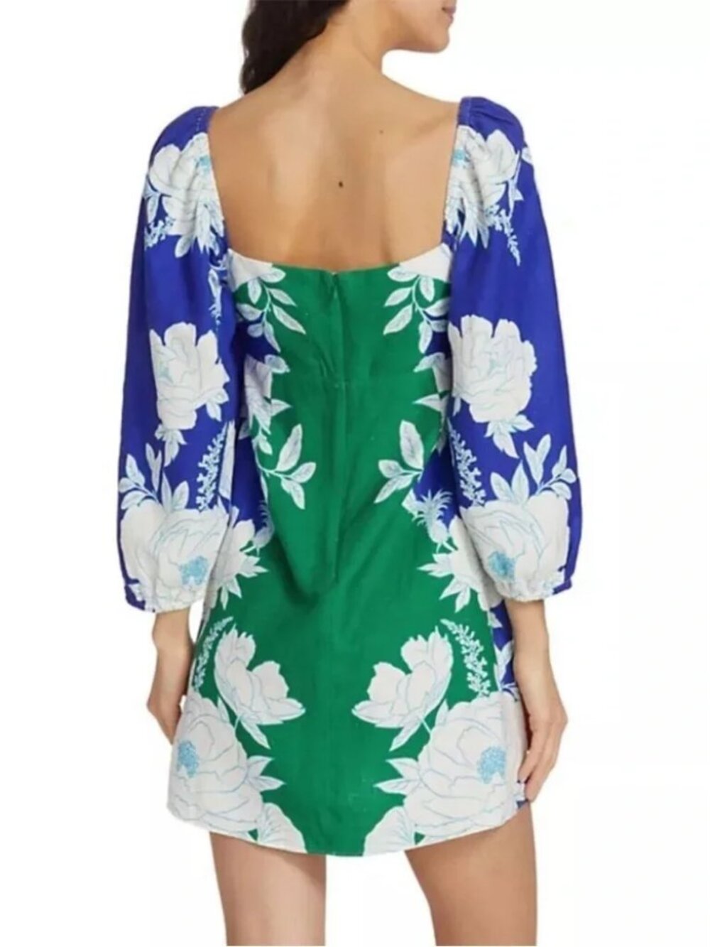 Farm Rio Soft Garden Mini Dress Linen Puff Sleeve Sweetheart Floral Blue NWT XS - Picture 6 of 10